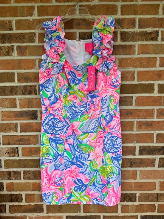 Lilly Pulitzer Dresses & Skirts - Lilly Pulitzer Pink, Blue & Green Ruffle Tropical Dress (NWT)